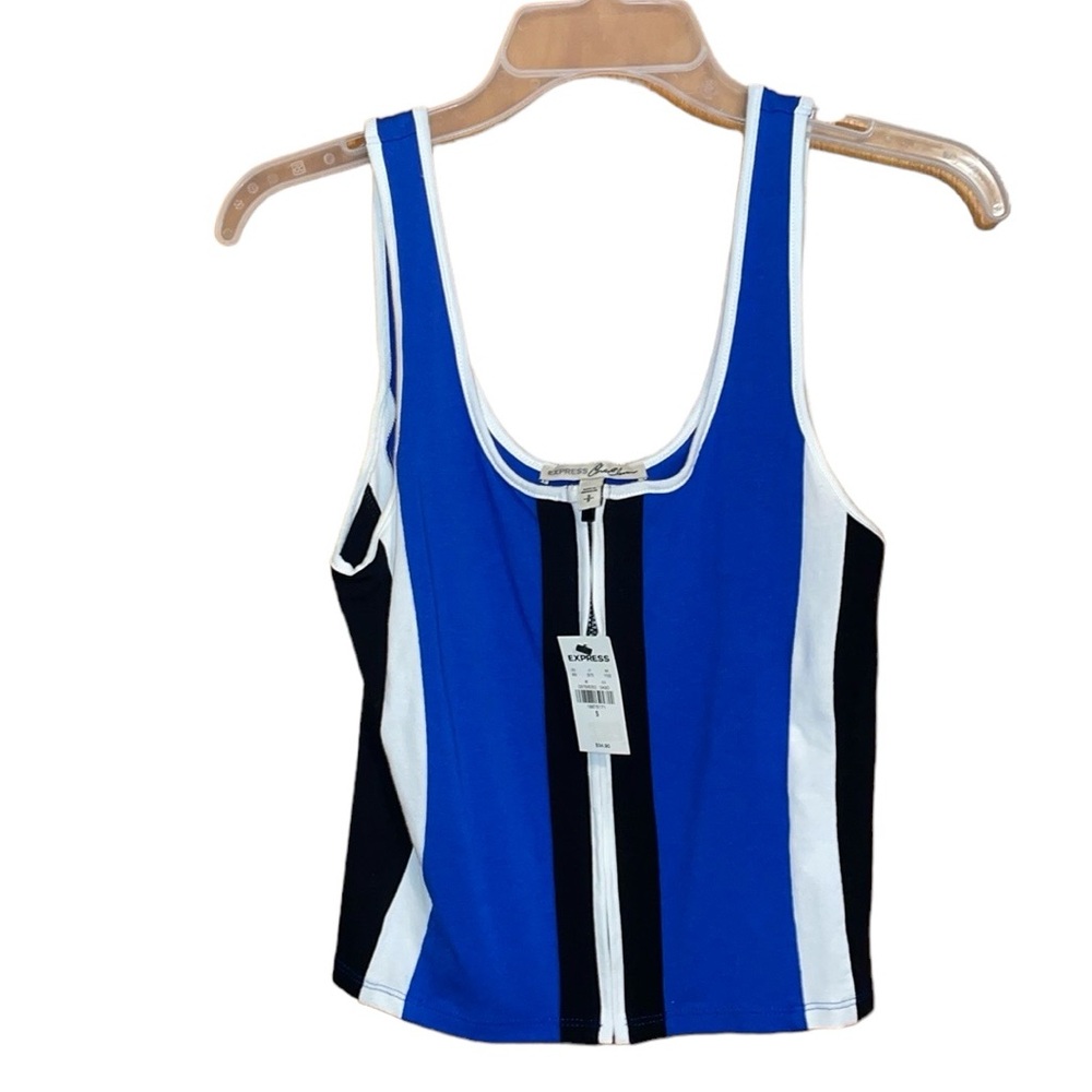 •EXPRESS•NWT BLUE/BLACK COLORBLOCK ZIPPER FRONT DETAIL TANK TOP SIZE SMALL